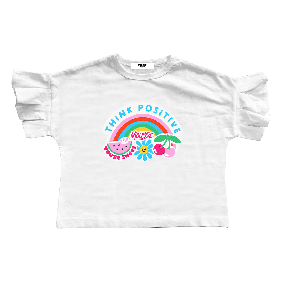 tshirt crop sleeve rouches white stickerscloud