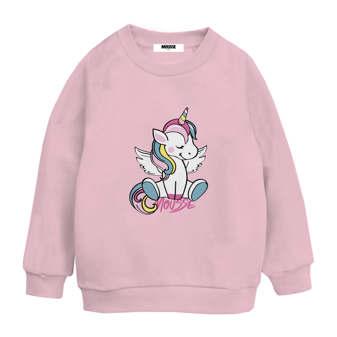 felpa girocollo basic pink unicorn sweet