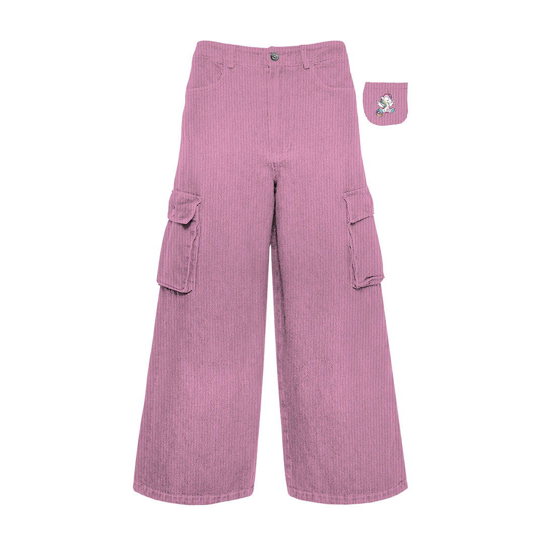 pantalone cargo girl velluto pink unicorn sweet