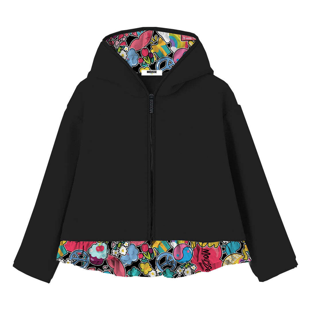 zip felpa rouches flowerpop black